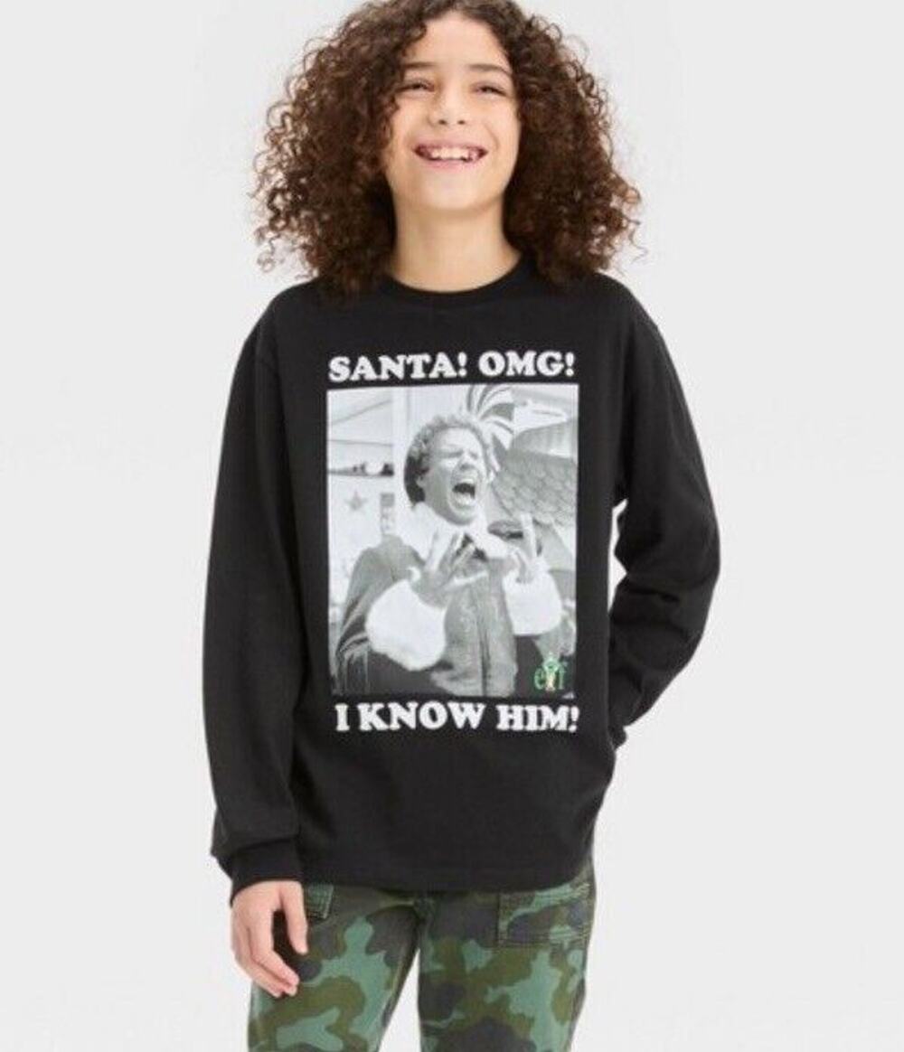 Boys' Long Sleeve Elf 'Santa! I Know Him' Graphic T-shirt Art Class M NWT